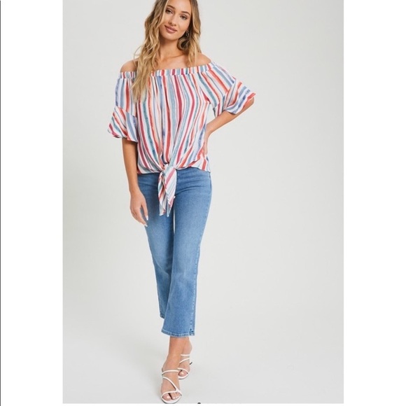 🛍New! Striped Off The Shoulder Top! - Picture 4 of 6